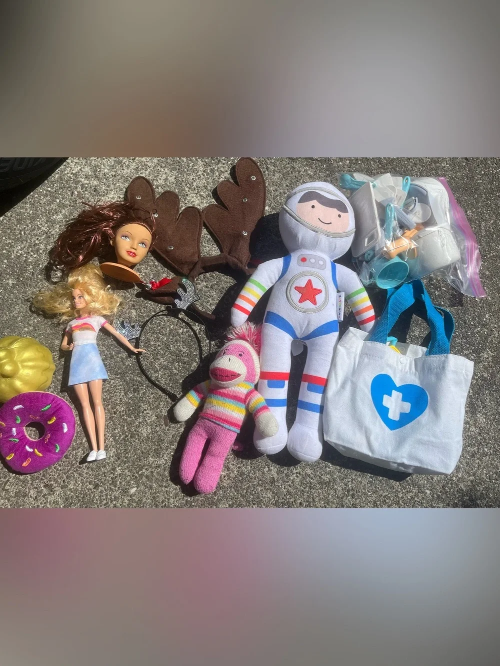 Plush Astronaut & Pink Striped Sock Monkey Toy Lot